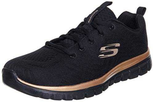 Skechers Women's Graceful Get Connected Sneaker, Black Mesh Rose Gold Trim, 7 UK