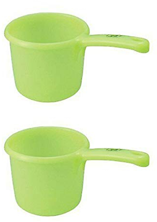 JapanBargain 3040x2, Japanese Plastic Water Ladles Bath Ladle Dipper Filipino Tabo Flat Bottom Bath Water Scoop, Made in Japan, Green, Set of 2