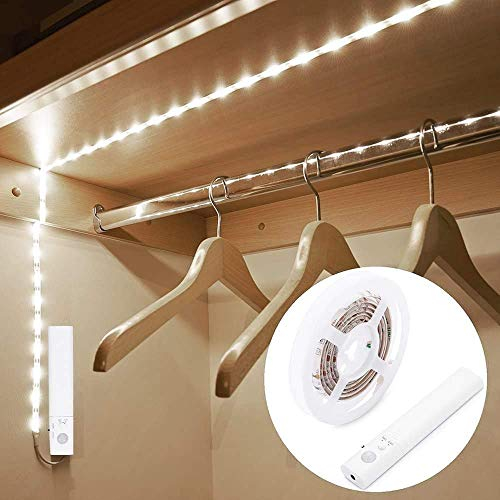 OriFiil Luce per Armadio, 2M Striscia LED con Sensore di Movimento, 6000K Strip LED a Batteria per Camera da Letto, Scale, Corridoio, Cucina, Guardaroba