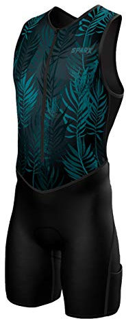 Sparx Triathlon-Anzug für Herren, gepolstert, Triathlon-Anzug, für Schwimmen, Fahrrad, Laufen (dunkle Blätter, Größe 3XL)