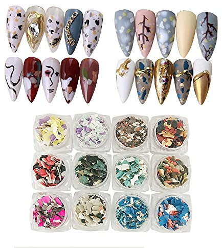 1 Set-12 Colore Irregolare Rock Chip Mica Fiocchi Mix Colori Paillettes Unghie Henné Tumbler Artigianato Arte Decorazione Accessori MG-12C