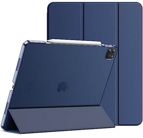 JETech Hülle für iPad Pro 12,9 6./5. Gen (2022/2021), Navy | Schlanke Transluzent Rückseite, Dreifach-Ständer, Auto Schlafen/Wachen, Leichter Stoßschutz