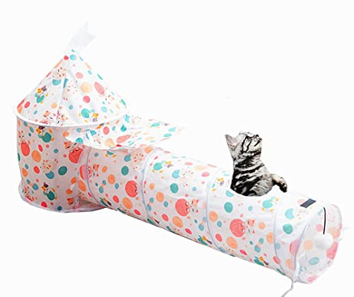 Floving Gatti Tunnel & Tenda, Gatti Tubo Pop Up Set, pieghevole Tunnel lungo, gattino giocattoli per interni, adatto anche per i cuccioli, conigli, cincillà (Rosa)