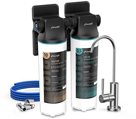 Frizzlife DW10F Système de filtration d'eau sous évier avec robinet en nickel brossé, NSF/ANSI 53&42, réduit à 99,99% le plomb, le chlore, le fluor, le mauvais goût et les mauvaises odeurs, 0,5 micron