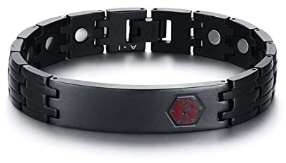 Stfery Männer Armband Zart, Magnetarmband mit medizinischem Logo Herren Armband Edelstahl Mit Gravur Schwarz als Geburtstagsgeschenke,