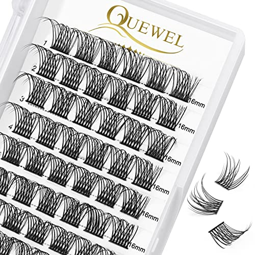 Wimpern Einzeln QUEWEL Cluster Lashes Natürlich D Curl 16mm Segmente Breit Fundament Individuelle Eyelashes für Augen Make-up DIY Wimpernverlängerung(Natürlich-D-16mm)