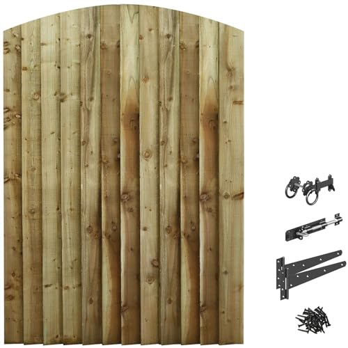 Arch Top Upto H: 6ft x W: 120cm Feather Edge Bespoke Garden Gate Custom Made Wooden Semi-Braced Treated Light + Ring Hinge Pack Rear/Side/Pathway Access [Upto] Height: 1800mm x Width 1200mm