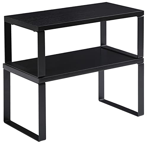 YMYNY Cabinet Shelf Organizer, Countertop Shelves Set of 2, Kitchen Spice Racks, Stackable, Storage Racks for Cupboard, Sink, Pantry, Bathroom, Black, Metal, UHSR002B