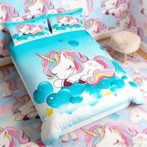 Ropa de Cama de Unicornio, Hermosa Ropa de Cama de Caballo para niñas Individuales y niños, Juego de Funda de edredón de Unicornio de fantasía, Juego de