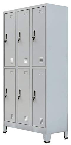 Norheim Spind Stahlschrank mit 6 Fächern Metallschrank Spinte Schrank Metall Schließfachschrank Metallschrank Abschließbar Metallspind Schmal 90x45x180 cm Grau Stahl