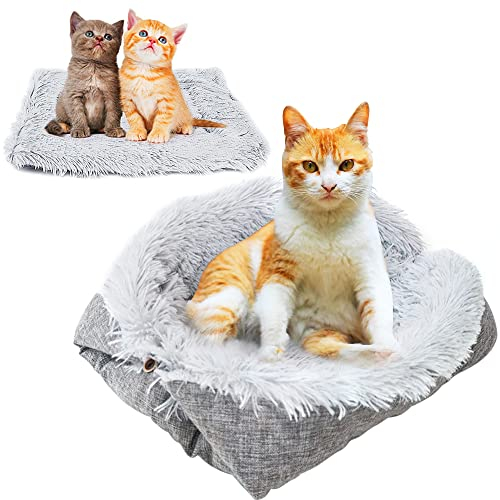 Tyuodna katzenbett flauschig,Plüsch katzensofa,katzenkörbchen waschbar,katzendecke 2 in 1,Weich katzenkissen,hundebett kleine Hunde,katzenbettchen Größe in 61x51cm (Grau)