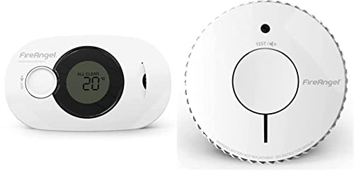Fireangel FA3322 Digital CO Alarm with 10 Year Sealed For Life Battery & Optical Smoke Alarm with 10 Year Sealed For Life Battery, FA6620-R, White