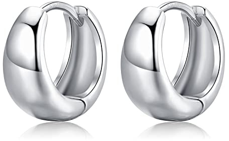 Chunky Creolen Ohrringe für Damen, Klein Hypoallergene Ohrringe Creolen Silber 925 Schmuck für Frauen Mädchen Männer 10mm