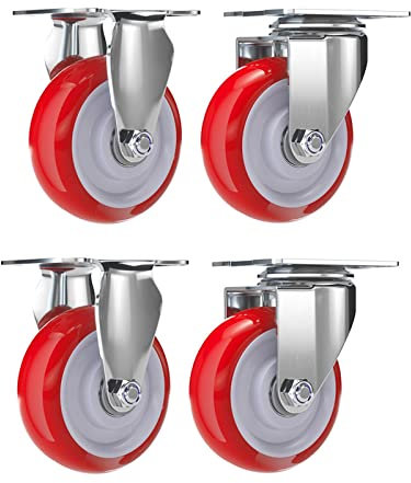 Set mit 4 robusten, leisen Rollen, industriellen Lenkrollen, feststellbaren Rollen, Ersatzrollen für Schränke, Ottomanen, Sitzbänke (Farbe: 10,2 cm, Größe: 2 Rollen + 2 Drehgelenke)