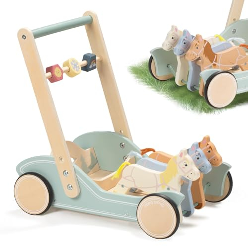 Giant bean Lauflernwagen Holz, Baby Lauflernhilfe für Jungen und Mädchen, Galoppierende Ponys, Baby Lauflernhilfe, Lauflernwagen ab 1 Jahr Kann Motorische Fähigkeiten Wooden Push Walker