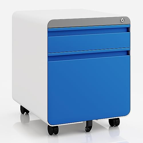 Dripex Metall Rollcontainer Stahl Rollcontainer mit 2 Schubladen und Hängeregistratur Abschließbarer Büroschrank Bürocontainer 5 Räder Aktenschrank 40 x 45 x 50 cm