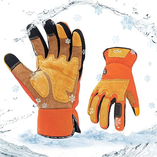 Vgo... 1Paar Winter-Gartenhandschuhe Männer,Sicherheits-Arbeitshandschuhe,Pannensicher,Dornensicher,Touchscreen,0℃/32°F (SL7475FLWP)