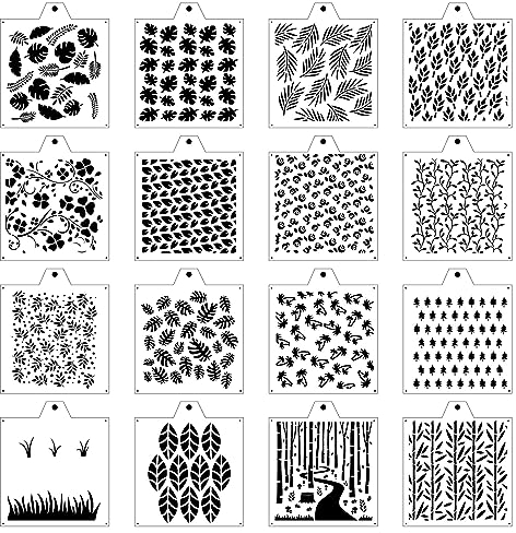16 Pcs 5.5x5.5in Cookie Stencil Baking Stencils for Royal Icing Cookies, Airbrush Cookies; Sugar Cookie Stencils,Craft Painting Stencil, Stencil Genie Stencils (Leaves)