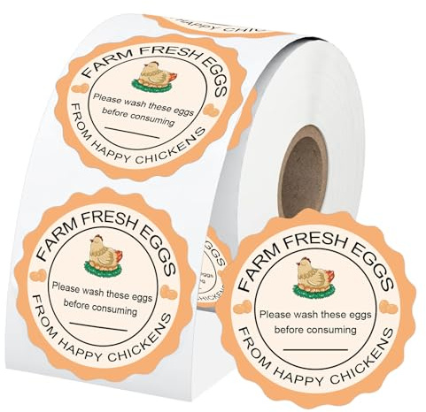 Farm Fresh Eggs Carton Labels 500pcs Unwashed Cartons Stickers | Date Packaging 2''Fresh Egg Sticker for Kitchen Mason Jar, Farmer, Organizing, Quail Packaging