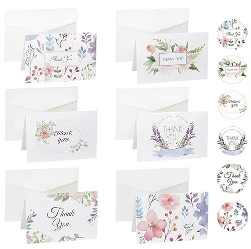 Dankeskarten aus Kraftpapier, 12 Stück. Enthält 6 verschiedene Designs. Mit Umschlägen und 6 Aufklebern für Hochzeit, Babyparty, Erntedankfest. (B)