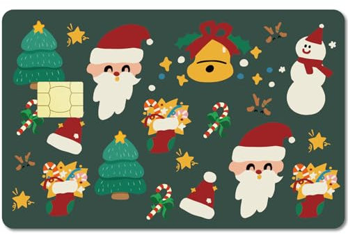 CREATCABIN 4 Stück Weihnachtskarten-Aufkleber,Glocken-Schneemann,Debit-Kreditkarten-Skins,Personalisierbar,Schützend,Abnehmbar,Wasserfest,Schmal,Blasenfrei,Für Bankkarten,7.3x5.4,(1) cm,Grün