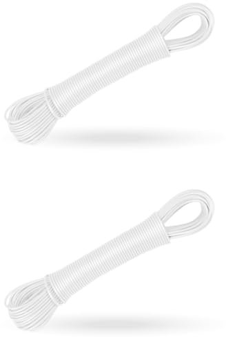 Cuerda para tender 20 metros (2 unidades/blanco) – Correa extensible de 2,2 mm, extrafuerte gracias al núcleo de acero – Cuerda de repuesto para tendedero tendedero de jardín
