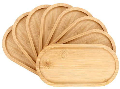 WOPPLXY 8 Pièces Plateaux Ovales en Bambou, 19,5 x 9,5 x 1 cm Plateau Bois, Plateau de Service en Bois de Bambou pour Petit Déjeuner, Café, Pain, Thé, Gâteaux, Serviettes et Accessoires de Douche