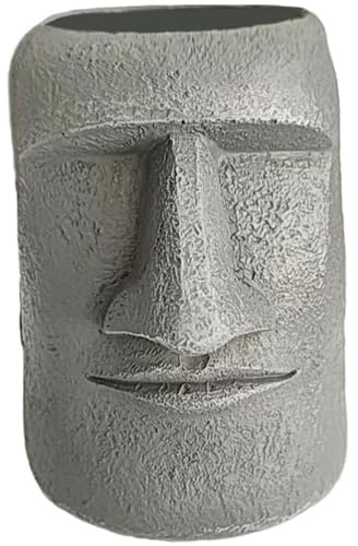 ABOOFAN Osterinsel-Kopf-Moai-Statue Gesicht Topf Sukkulenten-Übertopf Blumenvase Kopfförmiger Stift Pinselhalter Moai-Figuren Für Heimdekoration Grau