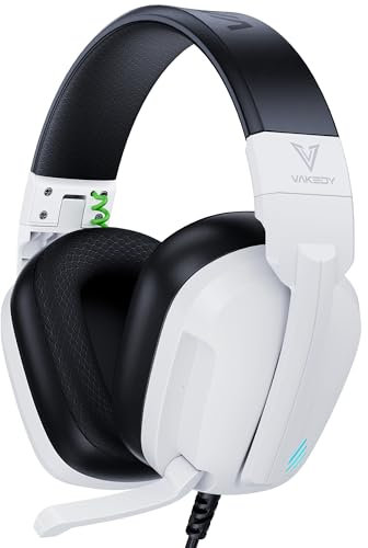 Vakedy HW11 Cuffie Gaming per PS4,PS5,PC,Xbox,Switch,Cuffie da Gaming con Filo Microfono a Cancellazione di Rumore,Cuffie da Gioco con 3.5mm Jack e Controllo Volume Gaming Headset - Bianco