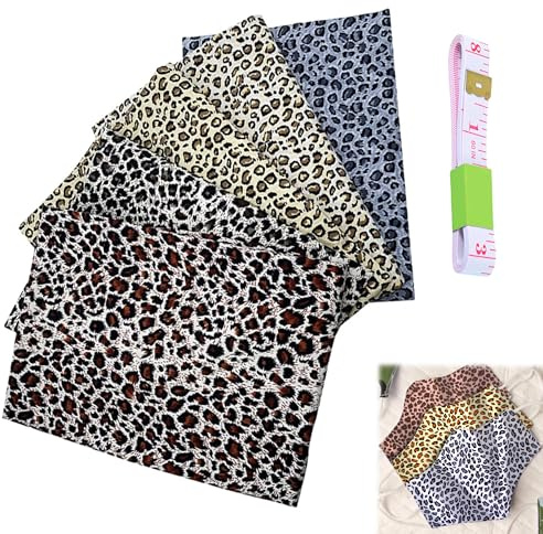 5 Tela de algodón estampada con leopardo, estampado de leopardo, tela reutilizable para manualidades, paquete de patchwork de algodón, tejido acolchado de algodón