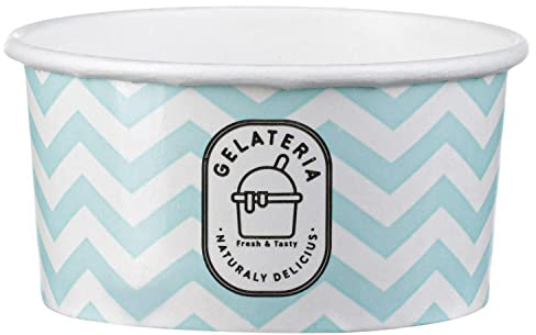 VEPATIM 100 Eisbecher Papier Zick-Zack-Motiv Blau – 145 ml/5 oz – PE-beschichtet – Stabil & Auslaufsicher – für Eisdiele & Gastronomie