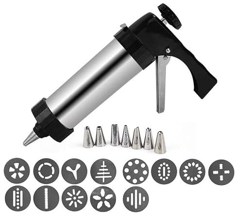 Thapncow Presse per Biscotti, Sparabiscotti, Siringa per Dolci, Accessorio da Pasticceria, Pistola Sparabiscotti, 13 Dischi per Biscotti, 8 Ugelli Siringa per Dolci in Acciaio per Realizzare