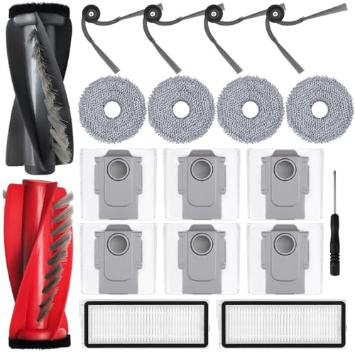 JKOISL Zubehörset für Qrevo Curv/Qrevo Edge | Passt für Qrevo Curv S5X & Qrevo Edge S5A; 18 Teile: 1 Rollbürste,6 Staubbeutel,4 Seitenbürsten,2 Filter,4 Mopptücher