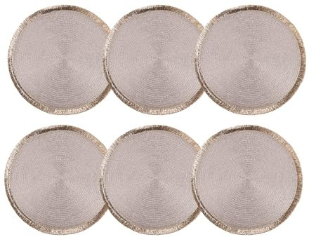 Cofan Pack de 6 salvamanteles individuales | Bajoplatos redondos | Color: dorado | Salvamanteles con flecos decorativos | Diámetro: 38 cm