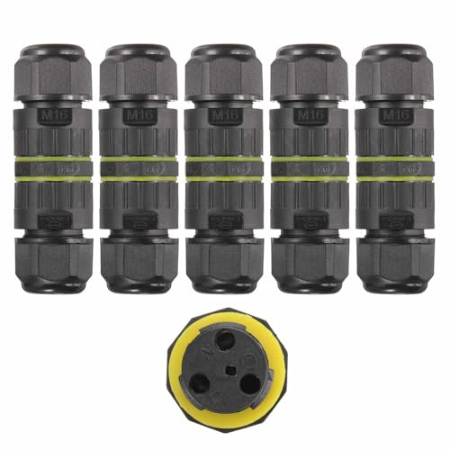 DMiotech 5 Pcs Waterproof Junction Box Electrical Cable Connector M16 2 Pin Outdoor Wire Connectors Wire Range(3.5-10mm) for Tunnel Lights, Underwater Lights, Garden Lights