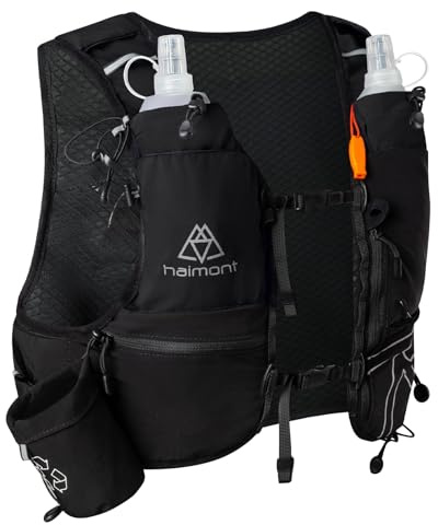 Haimont Hydration Running Vest mit Wasserflaschen für Frauen Männer, verstellbare leichte 8L Wasser-Rucksack mit weichen Flaschen für Trail Running