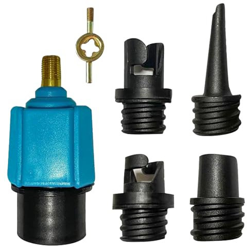 Adapter für SUP Pumpe, Adapter Luftpumpe, Mit 4 Düsen Pumpenadapter, Luftpumpenadapterset, Luftventiladapter Zubehör für Kajaks, Schlauchboote, Stand-Up-Boards, SUP-Paddel, Angelboote/Blau