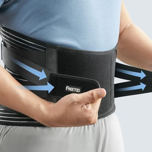 Rubu22a Rückenstützgürtel für den unteren Rücken für Männer und Damen mit 4 Stäben+2 Federstäbe - Rückenbandage für Skoliose & Ischias Schmerzlinderung (Schwarz, S)