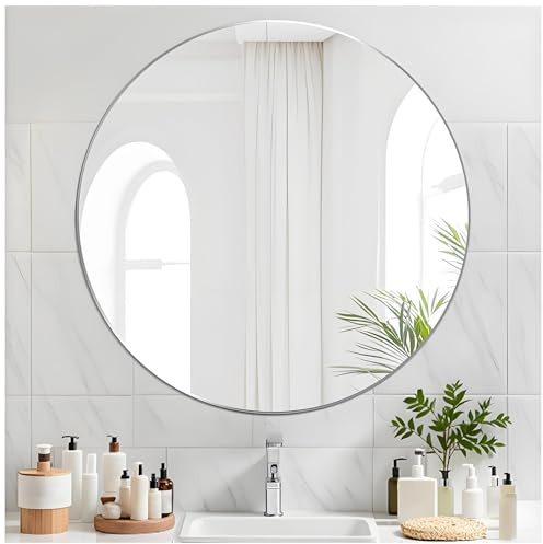 JMITHA Spiegel Rund 50cm Runder Spiegel Rahmenloser Badezimmerspiegel Glas HD Wandspiegel Rund Moderner Hängespiegel für Badezimmer Flur Schlafzimmer | Glas HD Wandspiegel Rund Moderner Hängespiegel für Badezimmer Flur Schlafzimmer