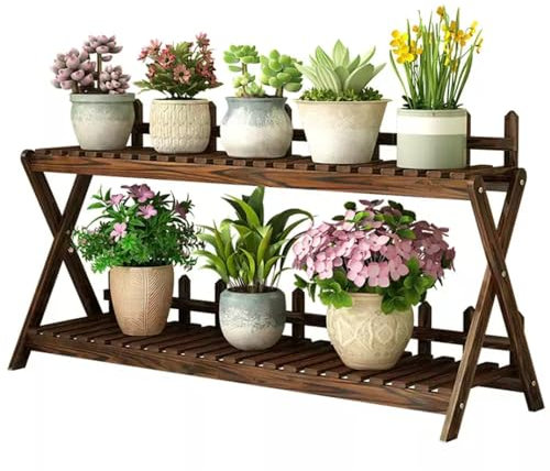 Doppelstöckiger Pflanzenständer, dekoratives Leiterregal für den Innen- und Außenbereich, platzsparendes Ausstellungsregal für Balkon, Büro, Hotel und Blumenladen, stilvolle Pflanze (100 x 64 x 30 cm)