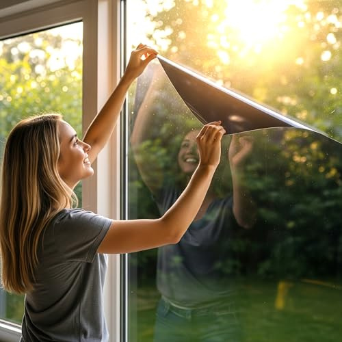 Homewell Sonnenschutz Fensterfolie HR+ HR++ HR+++ – Premium Wärmeschutz & Selbstklebend – UV Schutz – für Doppelverglasung – Schwarz 39% Tönung 60x200 cm