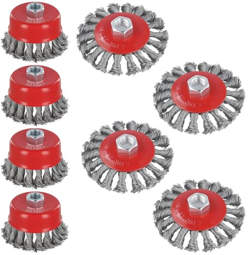 CHIHEUNG 8 PCS Wire Wheel Cup Brush Set, M14 Thread Twist Knot Steel Wire Wheels for Angle Grinder, Rust Removal, Weld Cleaning, Metal Surface Treatment