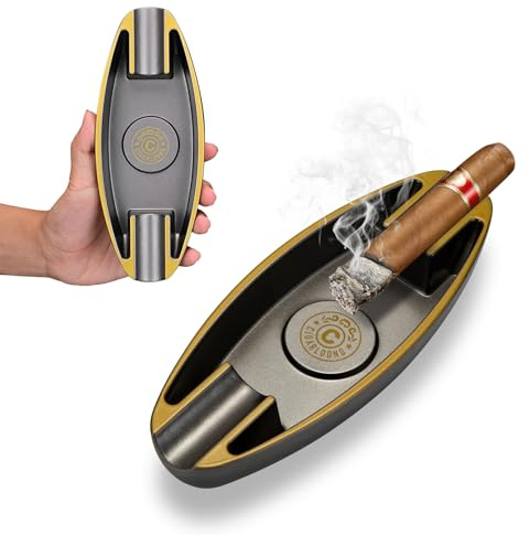 Posacenere sigari per esterni, Posacenere in ceramica, portacenere portatile sigaro per la casa, patio, viaggio (nero)