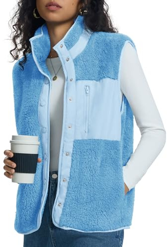 Kistore Teddy Fleece Weste Damen Ärmellose Weste Stehkragen Teddyjacke S-XL | Weste Leicht,Fleece Ärmellos,Teddyfell Weste,Teddywesten Lang
