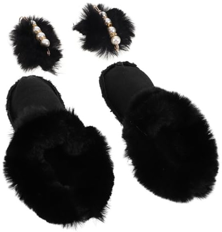 GALPADA 1 Par Zapatos Peluche Extraíble y Calcetín Perfectos para Casa y Actividades Incluye Pompones Negros Talla