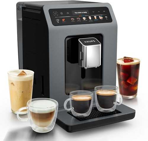 KRUPS Evidence Hot & Cold Kaffeevollautomat, 18 Getränkespezialitäten, heiße und kalte Getränke, One-Touch Cappuccino, Milchsystem, automatischer Pflegezyklus, schnelle Aufwärmzeit, EA898GF0
