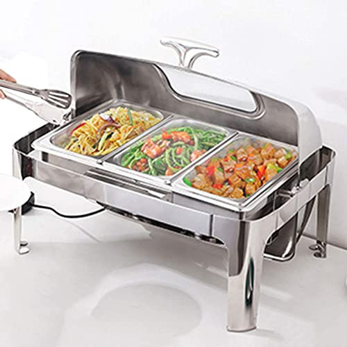 DFGHNBVC 13L Chafing Dish Set, Elektrische Quadratische Buffet-Servier- Und Wärmegeräte Mit Sichtbaren Deckeln, 35℃-80℃-Einstellung, Hält Speisen Den Ganzen Tag Warm, B, B, C