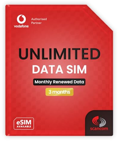 Vodafone Unlimited Data SIM – Uncapped 5G Speeds – Preloaded for 3 Months from Order – Plug & Play Data for Mobile Broadband, Routers & Phones