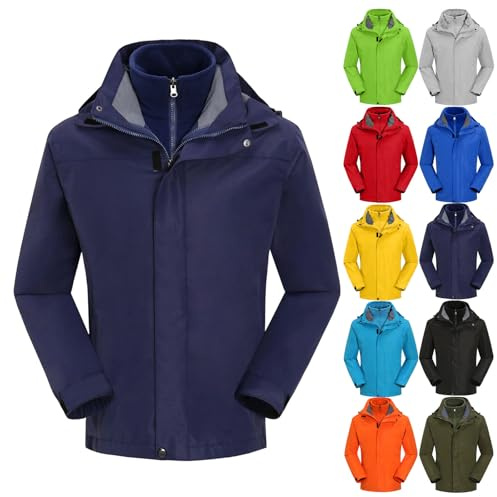 Mrat Mens Waterproof 3 in 1 Jacket Inner Fleece Rain Coats Hooded Outdoor Windbreak Mountain Coat Softshell Ski Jackets Breathable Winter Warm Raincoat Walking Hiking Travel Climbing Trekking Camping