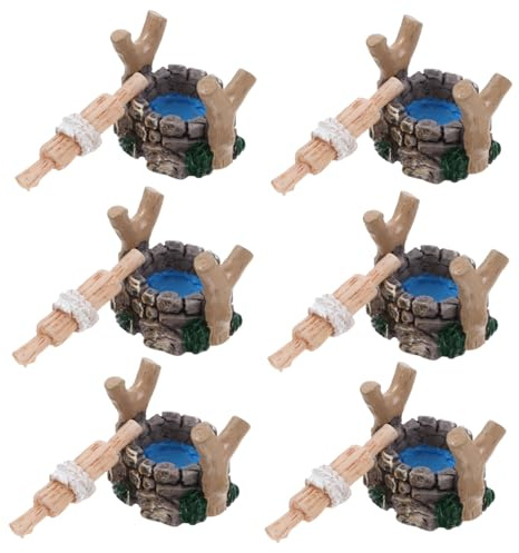 JOINPAYA Décoration de Puits en Résine 6 Pièces, Miniature de Jardin | Aspect Réaliste, Finition Soignée, Portable et Légère, pour Maison ou Jardin Miniature, Lot de 6